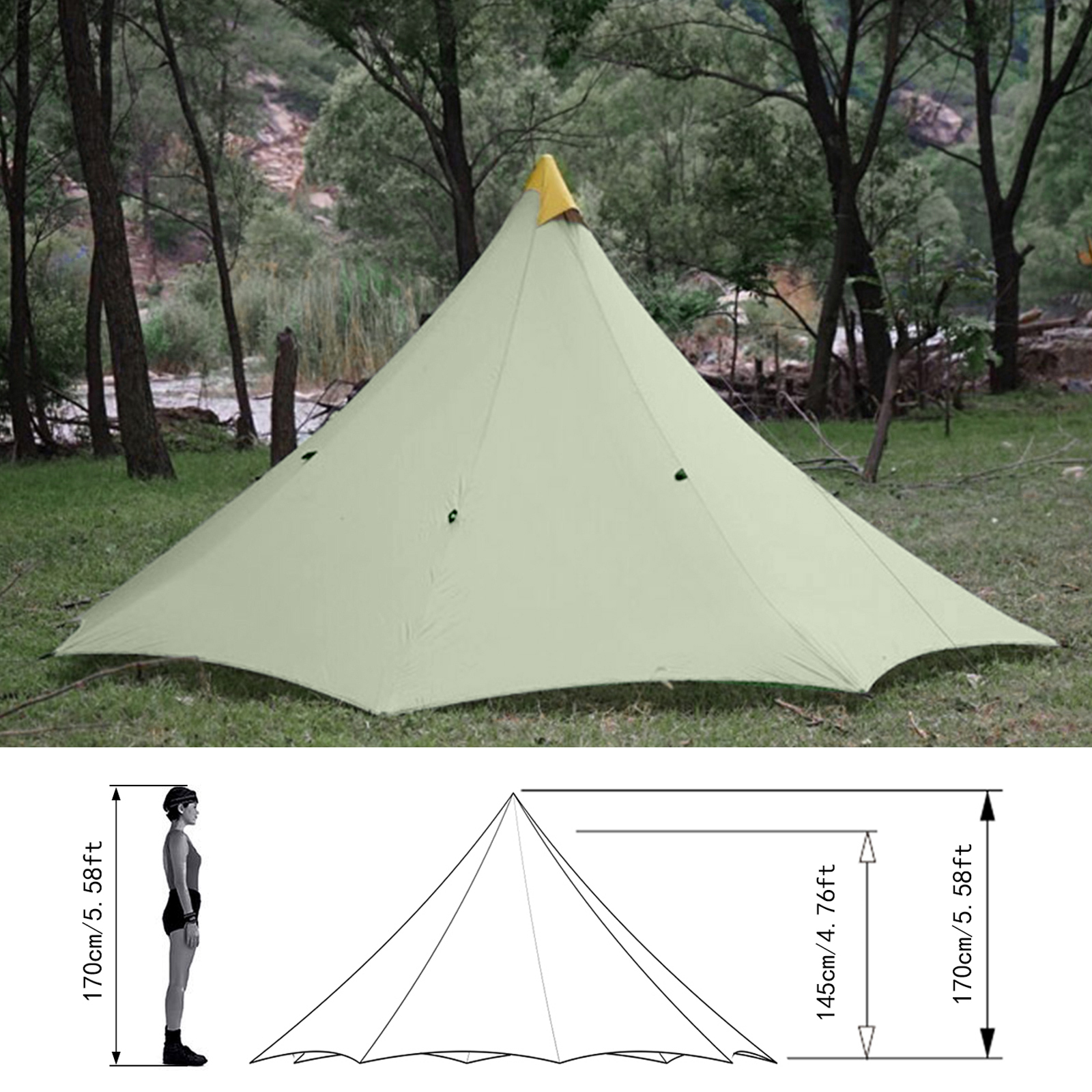 Cheap Goat Tents Ultralight 2 4 Person 680g Outdoor Camping Tent 20D Nylon 2 side Silicone Coated Rodless Pyramid Flysheet 4 Season 2 Window Tent   